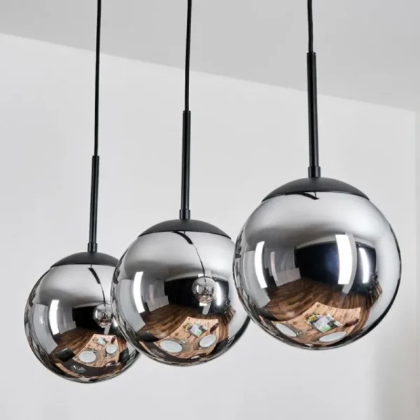 hofstein Gastor Suspension, Boule lumineuse Chrome, Fumé, 3 lumières* Lampes Modernes