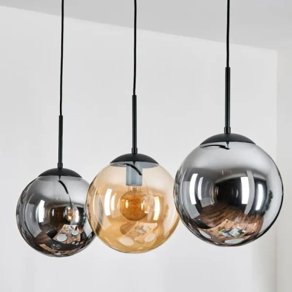hofstein Gastor Suspension, Boule lumineuse, Suspension Ambre, Fumé, 3 lumières* Lampes Modernes