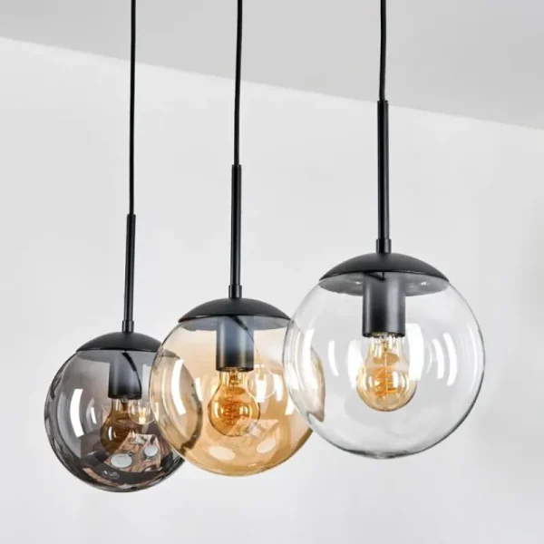 hofstein Gastor Suspension, Boule lumineuse Ambre, Clair, Fumé, 3 lumières* Lampes Modernes