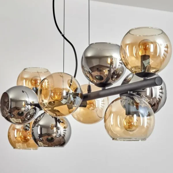 hofstein Gastor Suspension, Boule lumineuse, Suspension Ambre, Chrome, Fumé, 10 lumières* Lampes Modernes