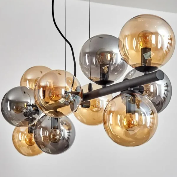 hofstein Gastor Suspension, Boule lumineuse, Suspension Ambre, Fumé, 10 lumières* Lampes Modernes