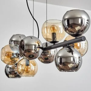 hofstein Gastor Suspension, Boule lumineuse, Suspension Ambre, Chrome, Fumé, 10 lumières* Lampes Modernes