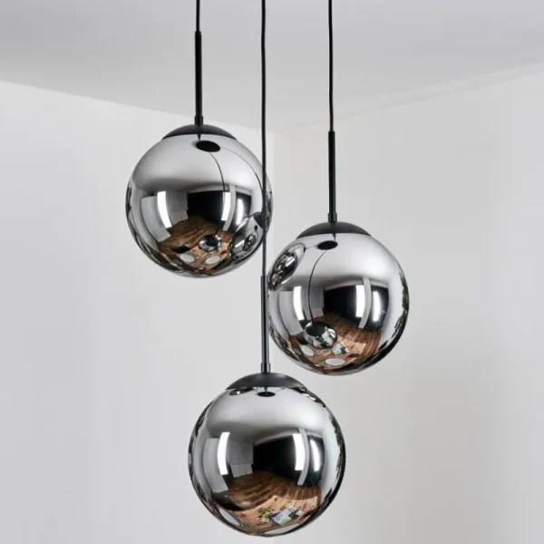 hofstein Gastor Suspension, Boule lumineuse 30 cm Chrome, Fumé, 3 lumières* Lampes Modernes