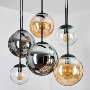 hofstein Gastor Suspension, Boule lumineuse, Suspension Ambre, Clair, Fumé, 6 lumières* Lampes Modernes