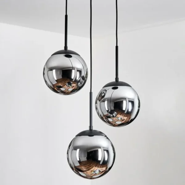 hofstein Gastor Suspension, Boule lumineuse Chrome, Fumé, 3 lumières* Lampes Modernes