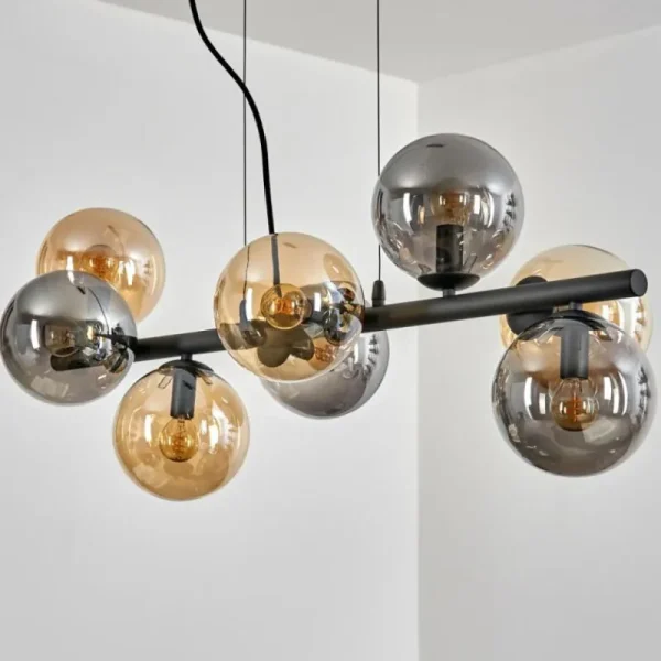 hofstein Gastor Suspension, Boule lumineuse, Suspension Ambre, Fumé, 8 lumières* Lampes Modernes