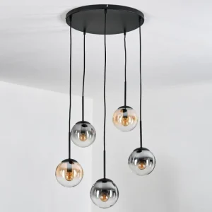 hofstein Gastor Suspension, Boule lumineuse, Suspension Ambre, Clair, Fumé, 5 lumières* Lampes Modernes