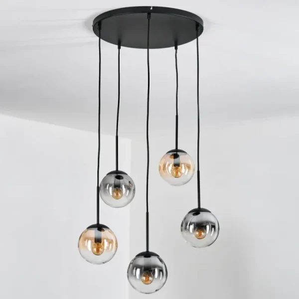 hofstein Gastor Suspension, Boule lumineuse, Suspension Ambre, Clair, Fumé, 5 lumières* Lampes Modernes