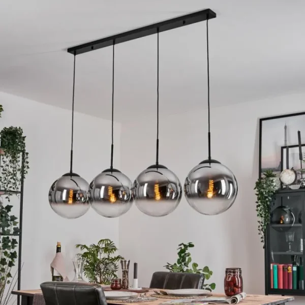 hofstein Gastor Suspension, Boule lumineuse, Suspension Chrome, Clair, Fumé, 4 lumières* Lampes Modernes