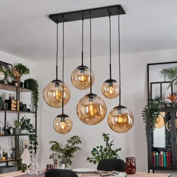 hofstein Gastor Suspension, Boule lumineuse, Suspension Ambre, 6 lumières* Lampes En Verre