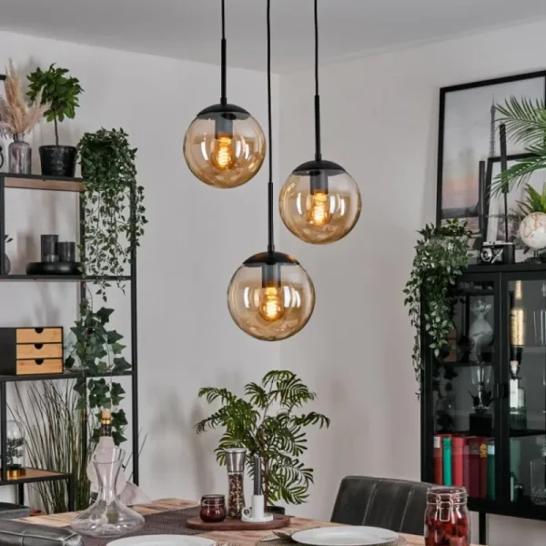 hofstein Gastor Suspension, Boule lumineuse 30 cm Ambre, 3 lumières* Lampes En Verre