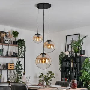 hofstein Gastor Suspension, Boule lumineuse, Suspension 30 cm Ambre, Clair, 3 lumières* Lampes En Verre