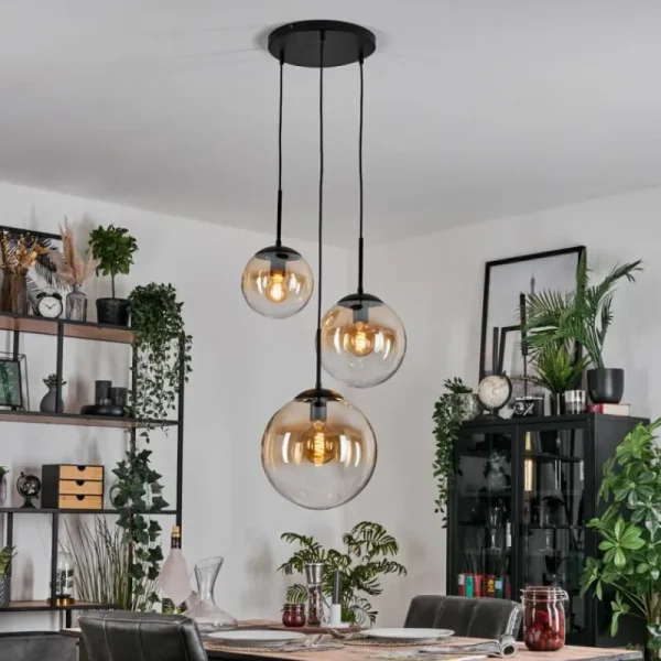 hofstein Gastor Suspension, Boule lumineuse, Suspension 30 cm Ambre, Clair, 3 lumières* Lampes En Verre
