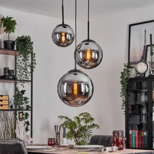 hofstein Gastor Suspension, Boule lumineuse 30 cm Fumé, 3 lumières* Lampes Modernes