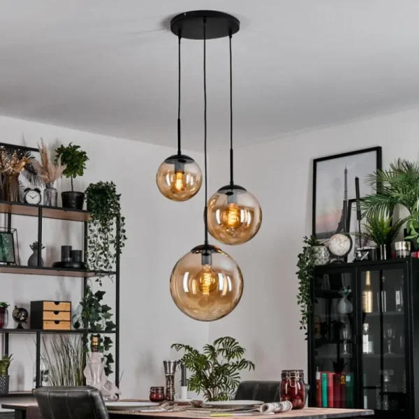 hofstein Gastor Suspension, Boule lumineuse Ambre, 3 lumières* Lampes En Verre