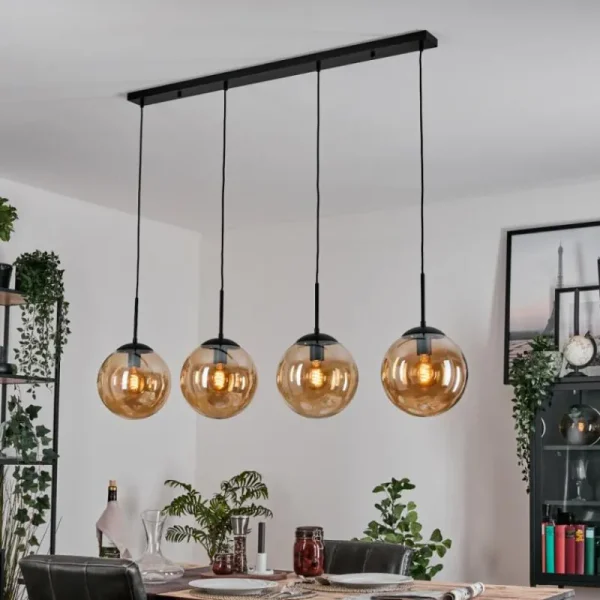 hofstein Gastor Suspension, Boule lumineuse, Suspension Ambre, 4 lumières* Lampes En Verre