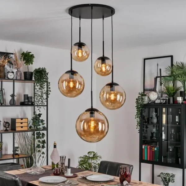 hofstein Gastor Suspension, Boule lumineuse 45 cm Noir, 5 lumières* Lampes En Verre