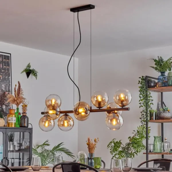 hofstein Gastor Suspension, Boule lumineuse, Suspension Ambre, Clair, 10 lumières* Lampes En Verre