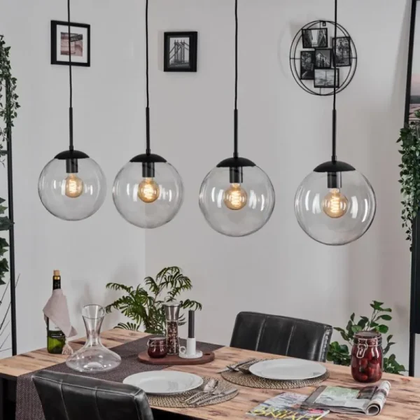 hofstein Gastor Suspension, Boule lumineuse, Suspension Clair, 4 lumières* Lampes En Verre