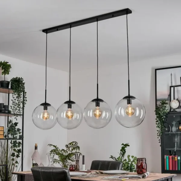 hofstein Gastor Suspension, Boule lumineuse, Suspension Clair, 4 lumières* Lampes En Verre