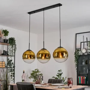 hofstein Gastor Suspension, Boule lumineuse, Suspension Or, Clair, 3 lumières* Lampes En Verre