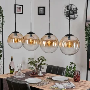 hofstein Gastor Suspension, Boule lumineuse, Suspension Ambre, Clair, 4 lumières* Lampes En Verre