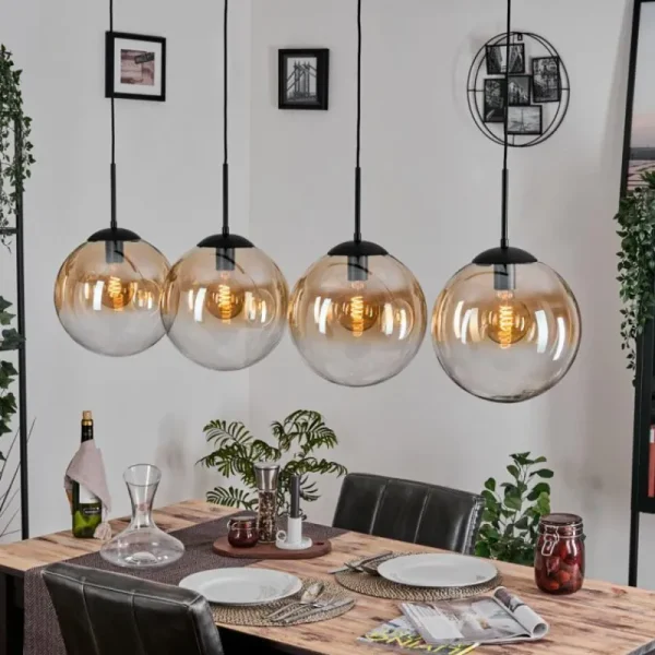 hofstein Gastor Suspension, Boule lumineuse, Suspension Ambre, Clair, 4 lumières* Lampes En Verre