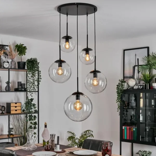 hofstein Gastor Suspension, Boule lumineuse 45 cm Noir, 5 lumières* Lampes En Verre