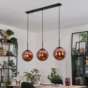 hofstein Gastor Suspension, Boule lumineuse, Suspension Cuivré, 3 lumières* Lampes En Verre