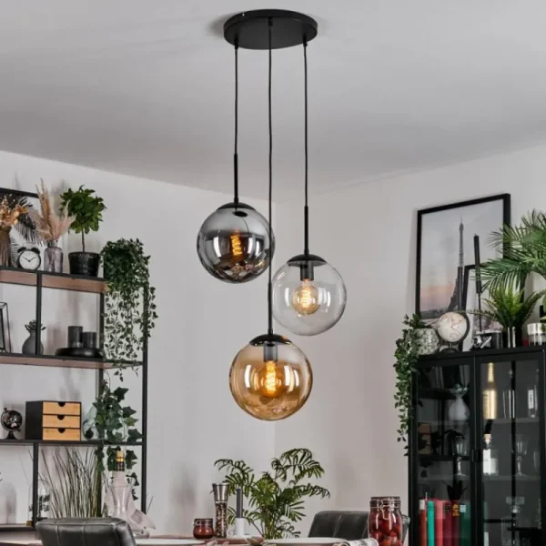 hofstein Gastor Suspension, Boule lumineuse Ambre, Clair, Fumé, 3 lumières* Lampes Modernes