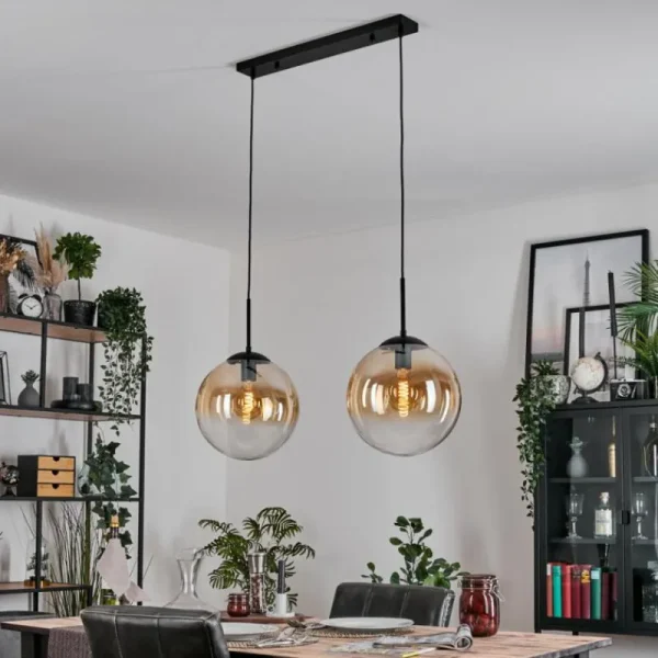 hofstein Gastor Suspension, Boule lumineuse Noir, 2 lumières* Lampes En Verre