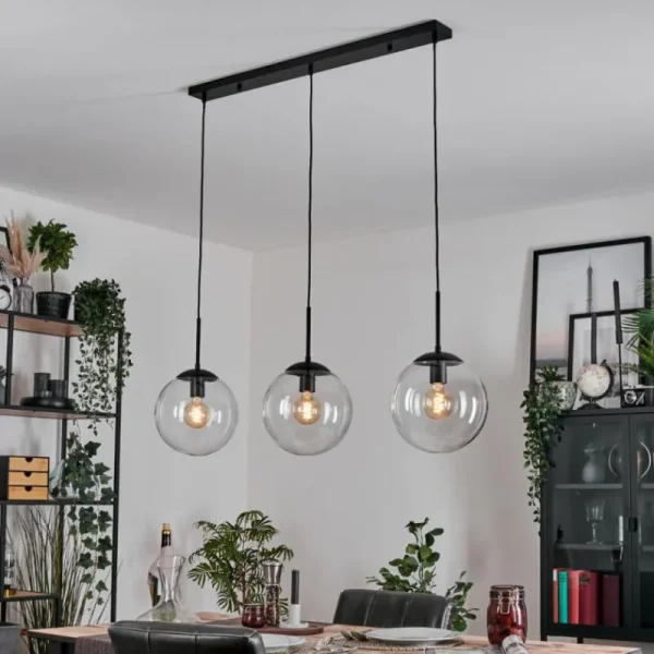 hofstein Gastor Suspension, Boule lumineuse Noir, 3 lumières* Lampes En Verre
