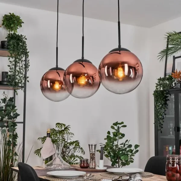 hofstein Gastor Suspension, Boule lumineuse, Suspension Clair, Cuivré, 3 lumières* Lampes En Verre