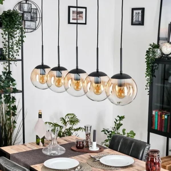 hofstein Gastor Suspension, Boule lumineuse, Suspension Ambre, Clair, 5 lumières* Lampes En Verre