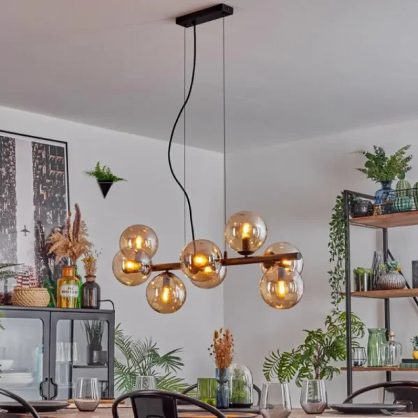 hofstein Gastor Suspension, Boule lumineuse, Suspension Ambre, 8 lumières* Lampes En Verre