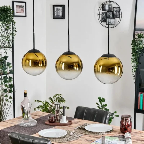 hofstein Gastor Suspension, Boule lumineuse, Suspension Or, Clair, 3 lumières* Lampes En Verre