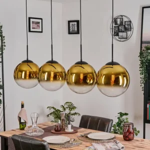 hofstein Gastor Suspension, Boule lumineuse, Suspension Or, Clair, 4 lumières* Lampes En Verre