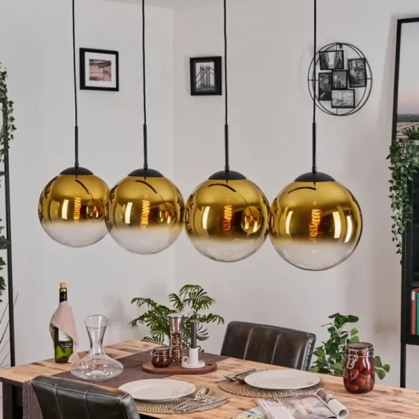 hofstein Gastor Suspension, Boule lumineuse, Suspension Or, Clair, 4 lumières* Lampes En Verre