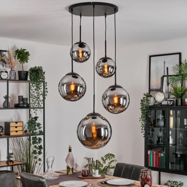 hofstein Gastor Suspension, Boule lumineuse 45 cm Noir, 5 lumières* Lampes Modernes