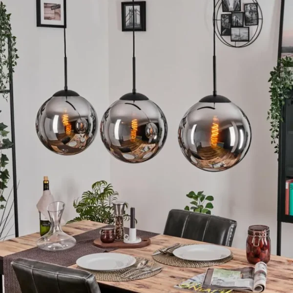 hofstein Gastor Suspension, Boule lumineuse, Suspension Chrome, Fumé, 3 lumières* Lampes Modernes