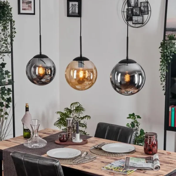 hofstein Gastor Suspension, Boule lumineuse, Suspension Ambre, Fumé, 3 lumières* Lampes Modernes