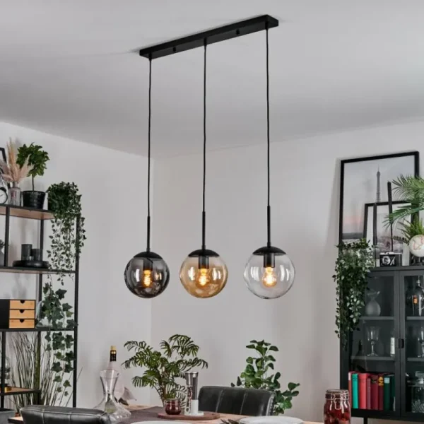 hofstein Gastor Suspension, Boule lumineuse Ambre, Clair, Fumé, 3 lumières* Lampes Modernes