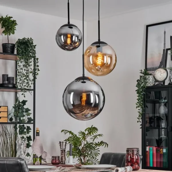 hofstein Gastor Suspension, Boule lumineuse 30 cm Ambre, Fumé, 3 lumières* Lampes Modernes