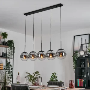 hofstein Gastor Suspension, Boule lumineuse, Suspension Chrome, Clair, Fumé, 5 lumières* Lampes Modernes