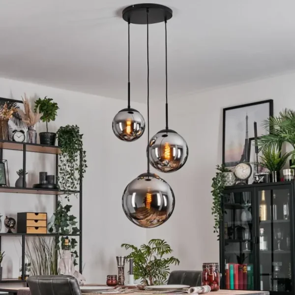 hofstein Gastor Suspension, Boule lumineuse Chrome, Fumé, 3 lumières* Lampes Modernes