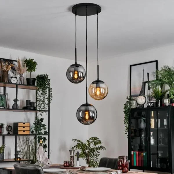 hofstein Gastor Suspension, Boule lumineuse Ambre, Fumé, 3 lumières* Lampes Modernes