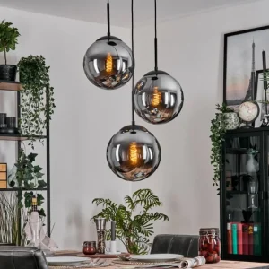 hofstein Gastor Suspension, Boule lumineuse 30 cm Fumé, 3 lumières* Lampes Modernes