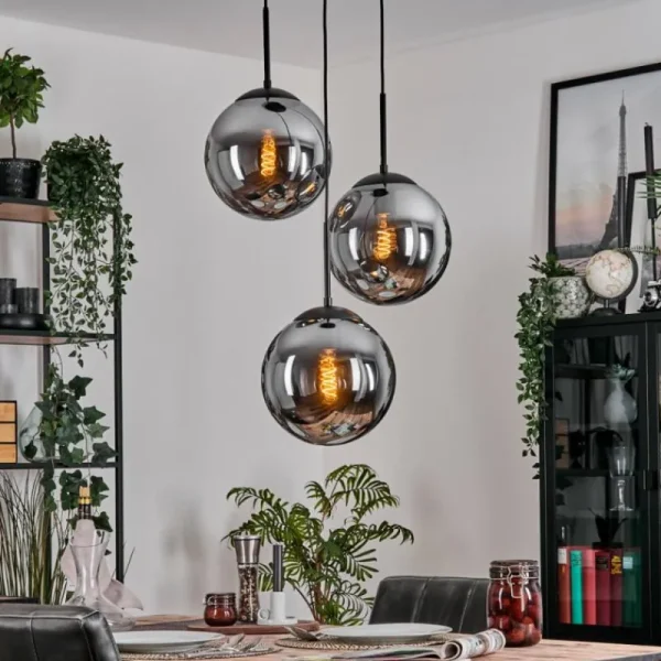 hofstein Gastor Suspension, Boule lumineuse 30 cm Fumé, 3 lumières* Lampes Modernes