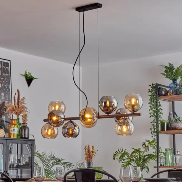 hofstein Gastor Suspension, Boule lumineuse, Suspension Ambre, Chrome, Fumé, 10 lumières* Lampes Modernes