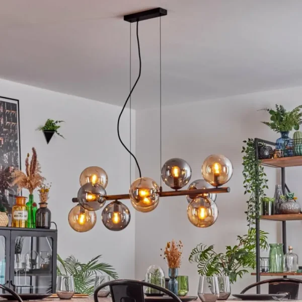 hofstein Gastor Suspension, Boule lumineuse, Suspension Ambre, Fumé, 10 lumières* Lampes Modernes